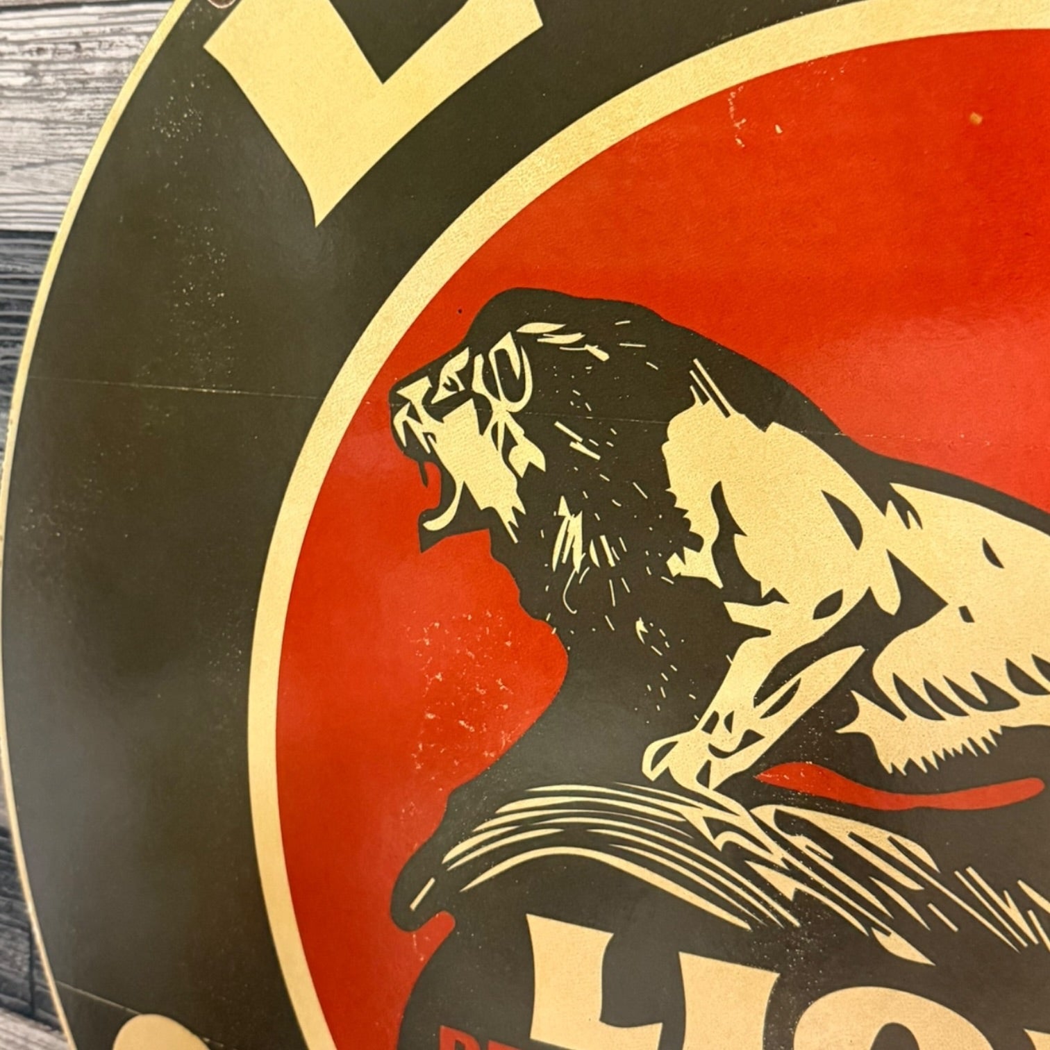 Lion Gasoline Large Porcelain Enamel Gas Station Sign