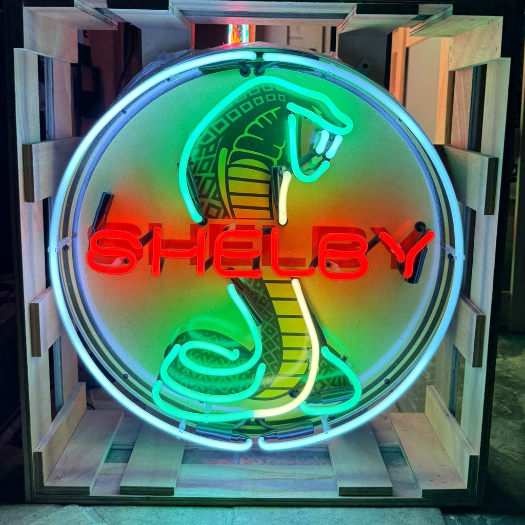 Shelby Cobra Vintage Ford Muscle Neon Porcelain Enamel Sign with Can
