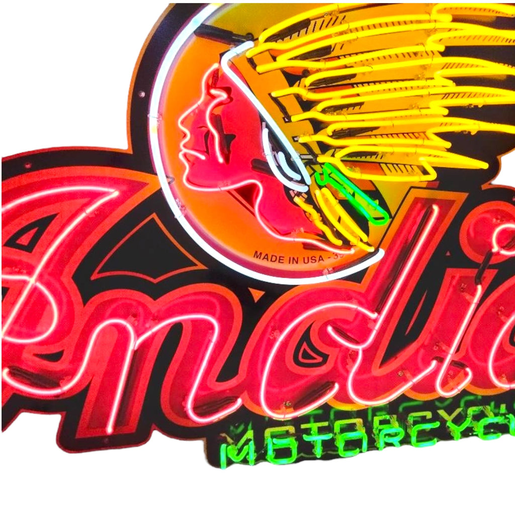 Indian Motorcycles Exhibition Showpiece Neon Porcelain Die Cut Dealership Sign with Can