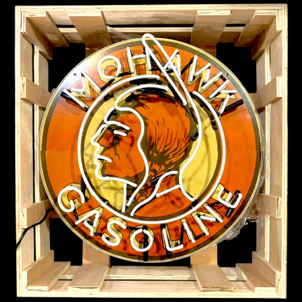 Mohawk Gasoline Single-Sided Neon Porcelain Box Sign