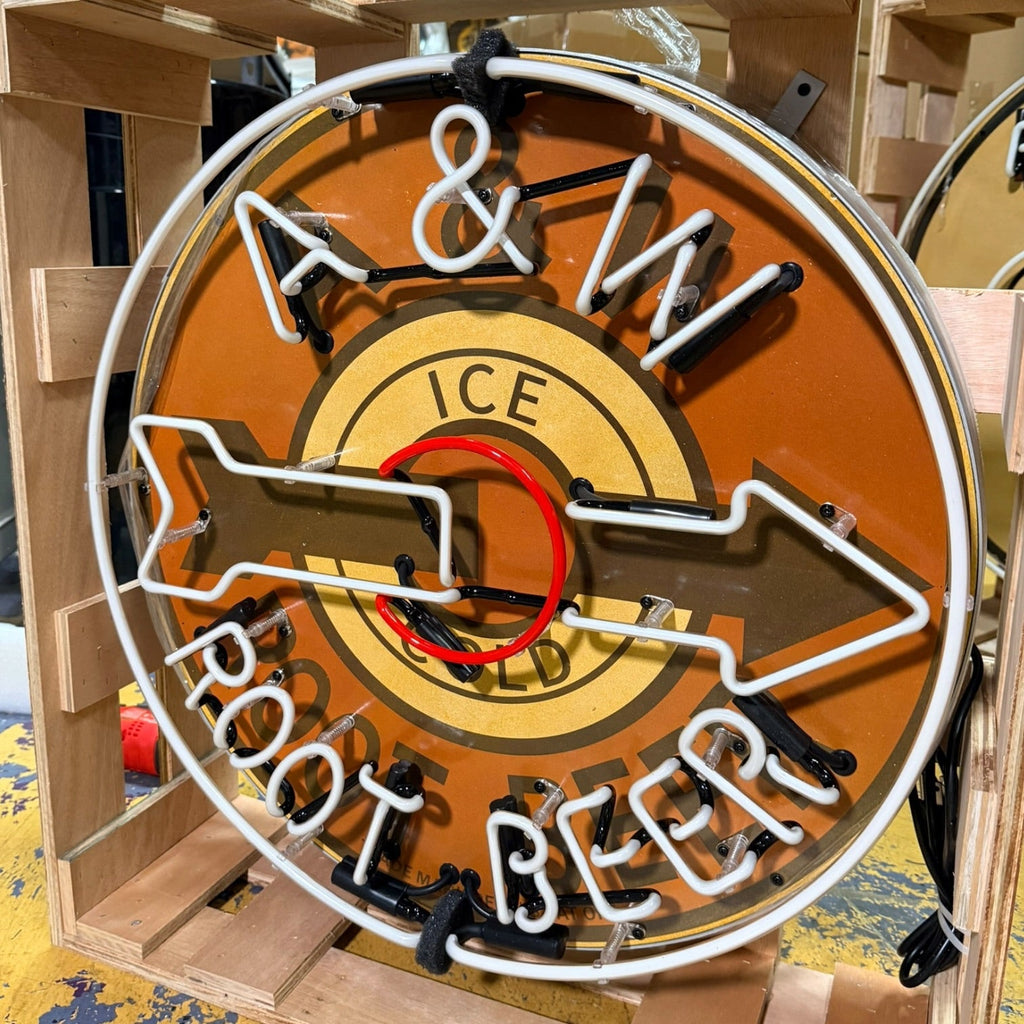 A&W Root Beer Neon Porcelain Sign - Real Glass, Premium Enamel, Metal Can - Vintage Soda Advertising