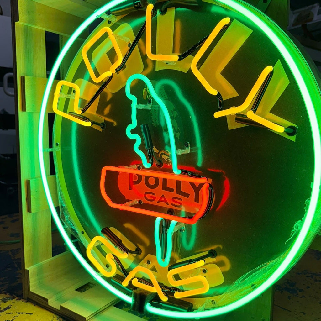 Polly Gas LF Round Single-Sided Neon Porcelain Box Sign