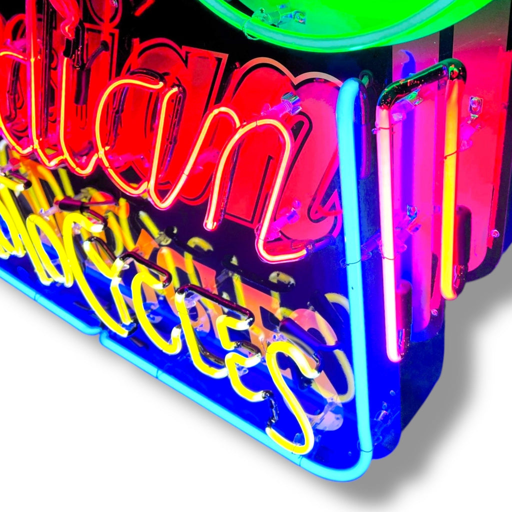 Indian Motocycles Sales & Service Neon Porcelain Dealership Sign with Can