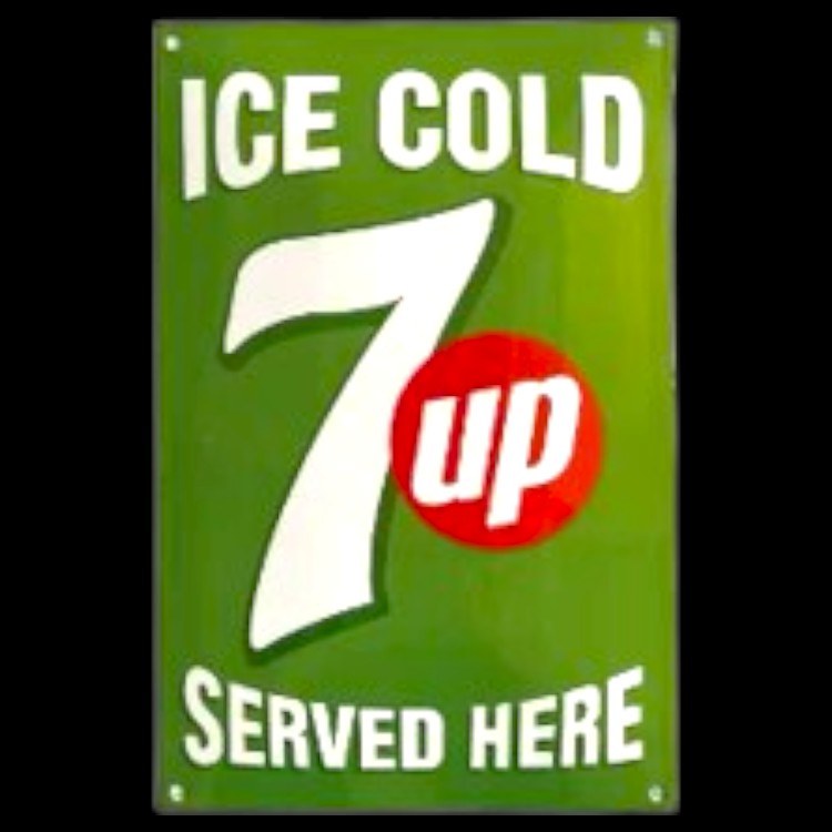 Ice Cold 7 Up Sold Here Green Porcelain Enamel Vintage Metal Reproduction