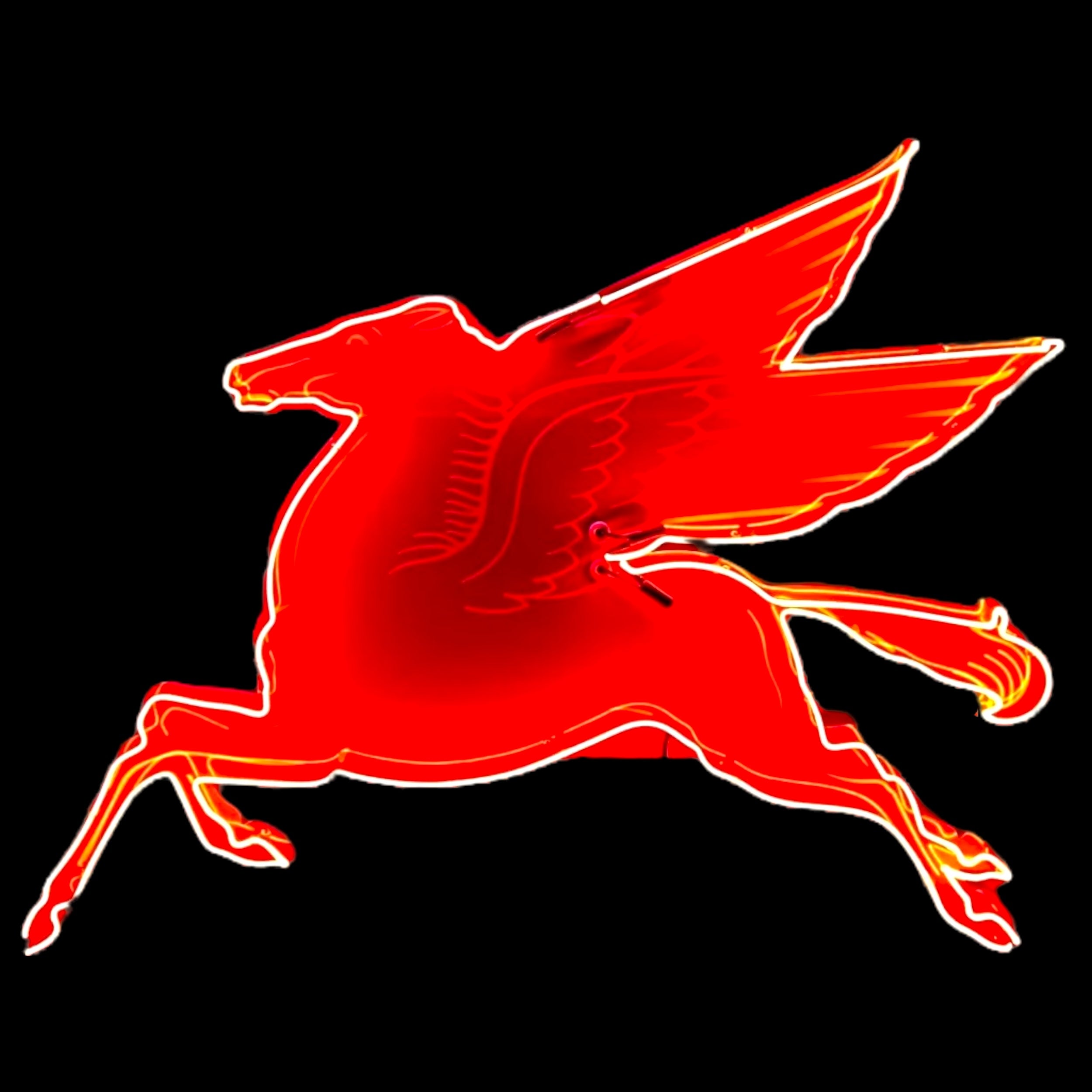 XL Pegasus Real Neon Sign - Vintage Mobil Gas Station Reproduction - Die Cut, Glass, Porcelain, Steel Can