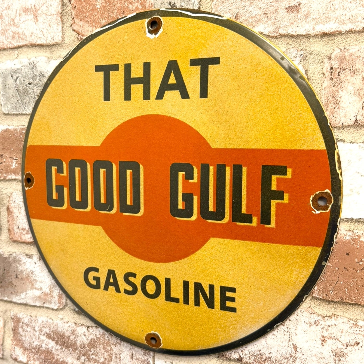 That Good Gulf Gasoline Vintage Porcelain Enamel Pump Plate Sign