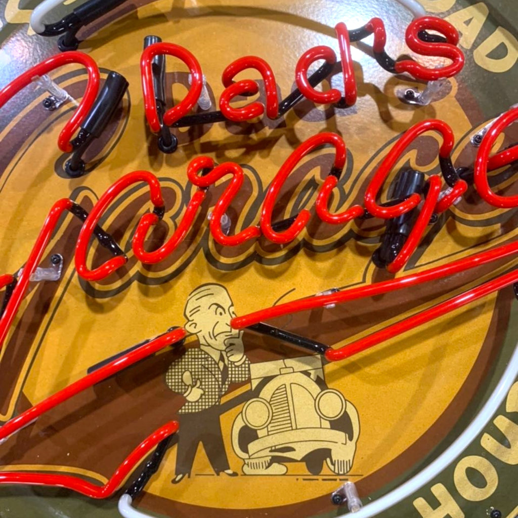 Dad's Garage Open 24 Hours Single-Sided Neon Porcelain Box Sign