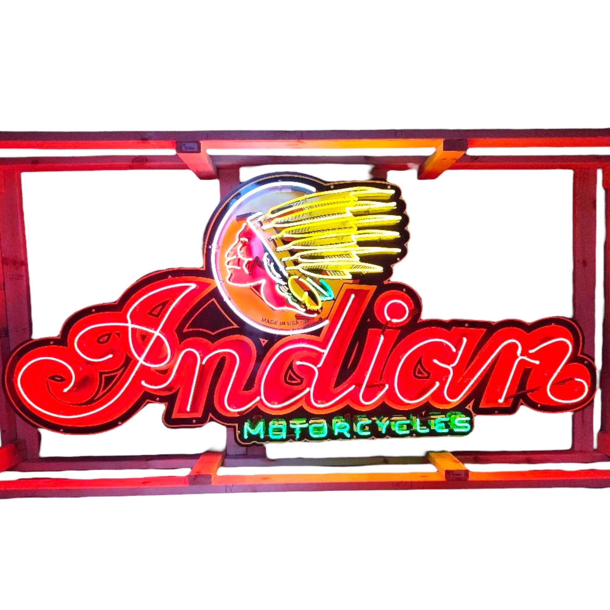 Indian Motorcycles Exhibition Showpiece Neon Porcelain Die Cut Dealership Sign with Can