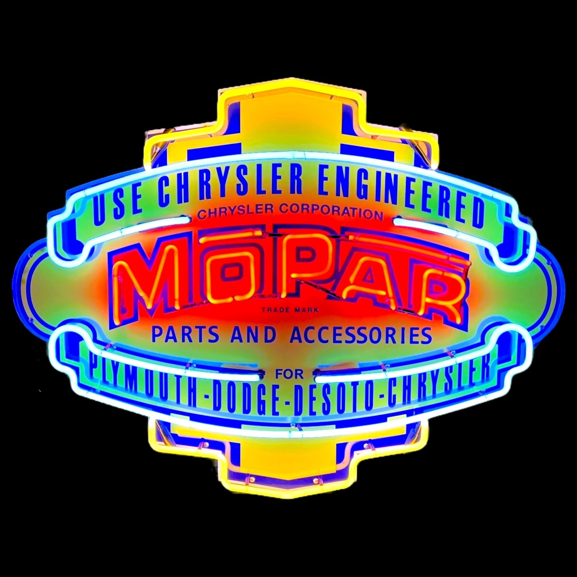 Mopar Parts Real Neon Sign - Die Cut Dealership Badge - Premium Glass & Porcelain with Can - Retro Automotive Advertising