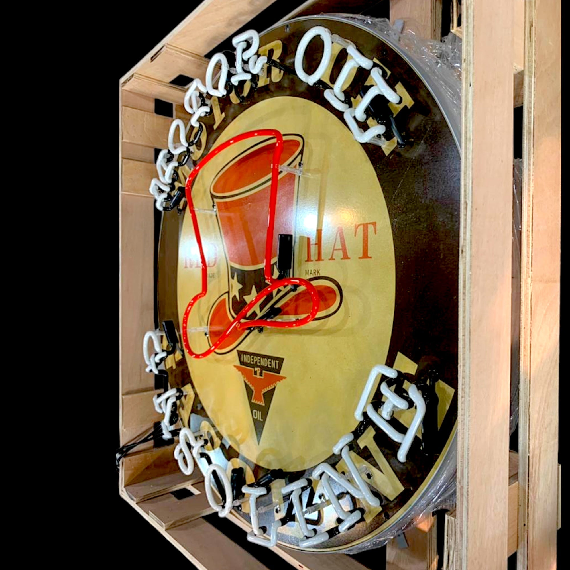 Red Hat Independent Motor Oil Neon Porcelain Enamel Sign