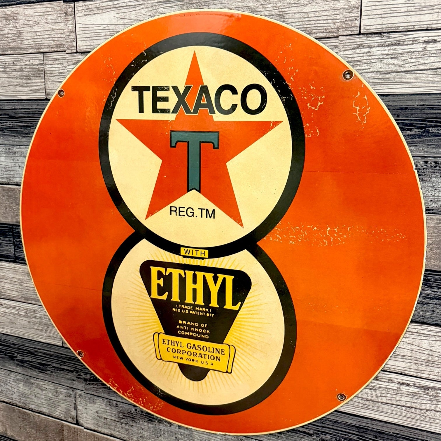 Texaco Gas with Ethyl Large Porcelain Enamel Vintage Gas Station Sign