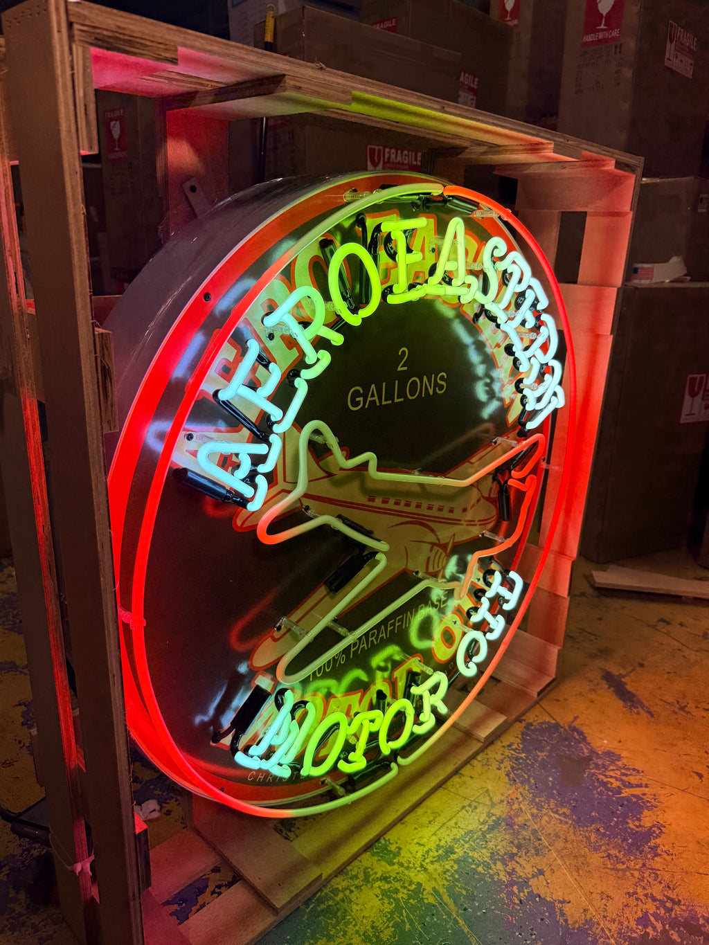 Aero Eastern Motor Oil Single-Sided Neon Porcelain Box Sign