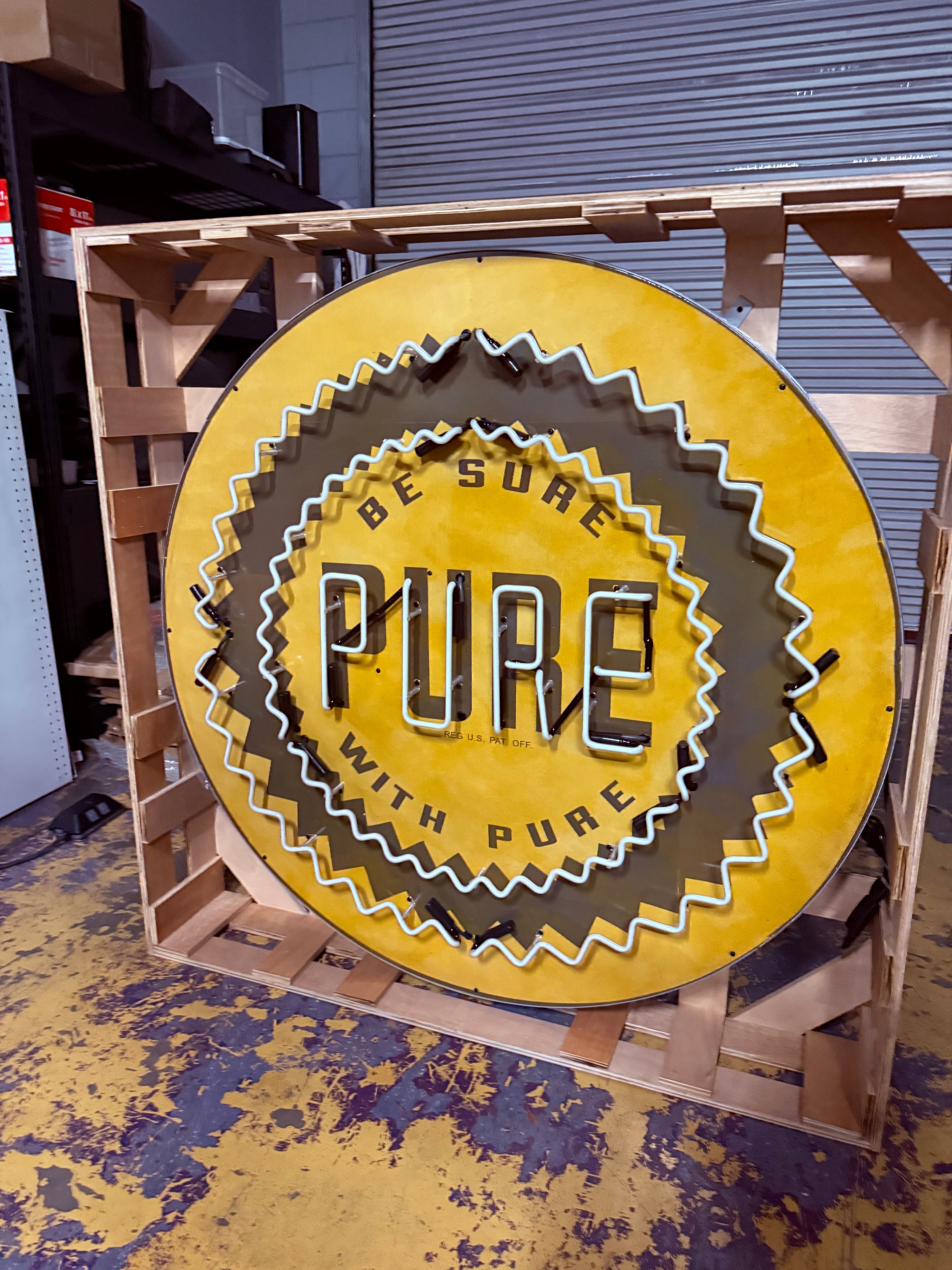Be Sure With Pure Oil Company Single-Sided Neon Porcelain Box Sign