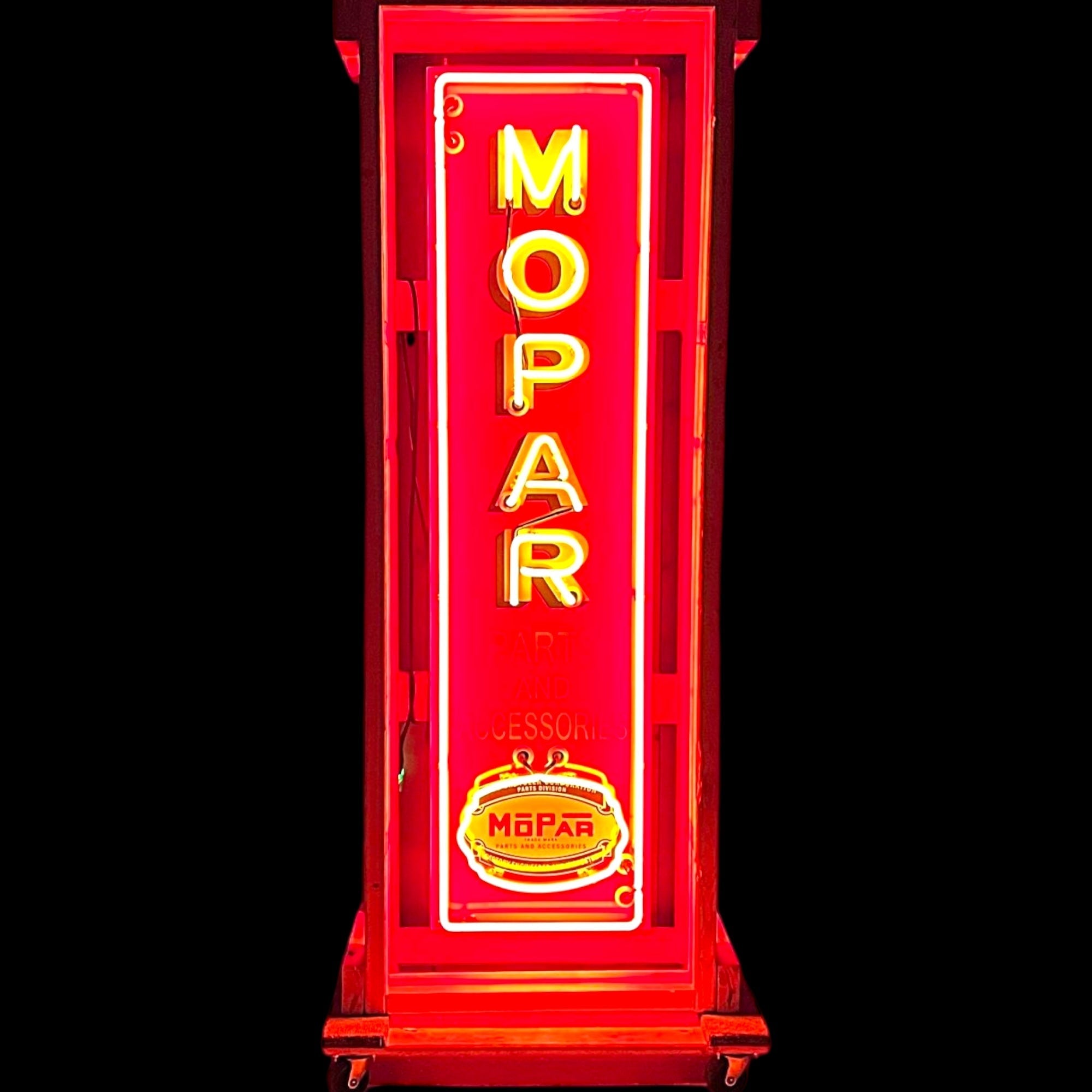 Mopar Parts Chrysler Vertical Neon Porcelain Tower Sign with Can