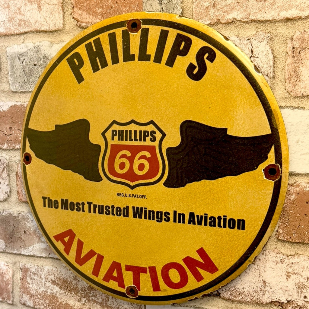 Phillips 66 Aviation Gasoline Vintage Porcelain Enamel Metal Sign
