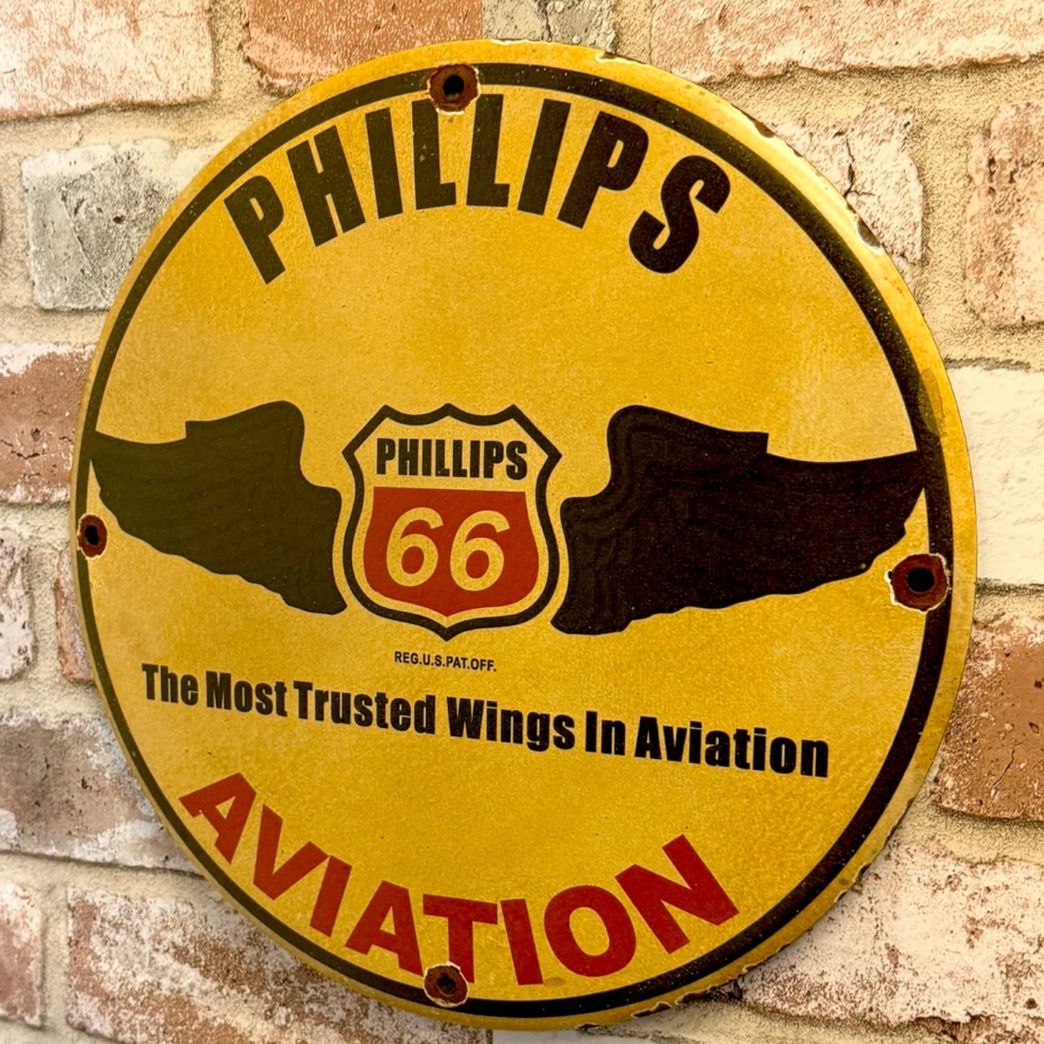 Phillips 66 Aviation Gasoline Vintage Porcelain Enamel Metal Sign
