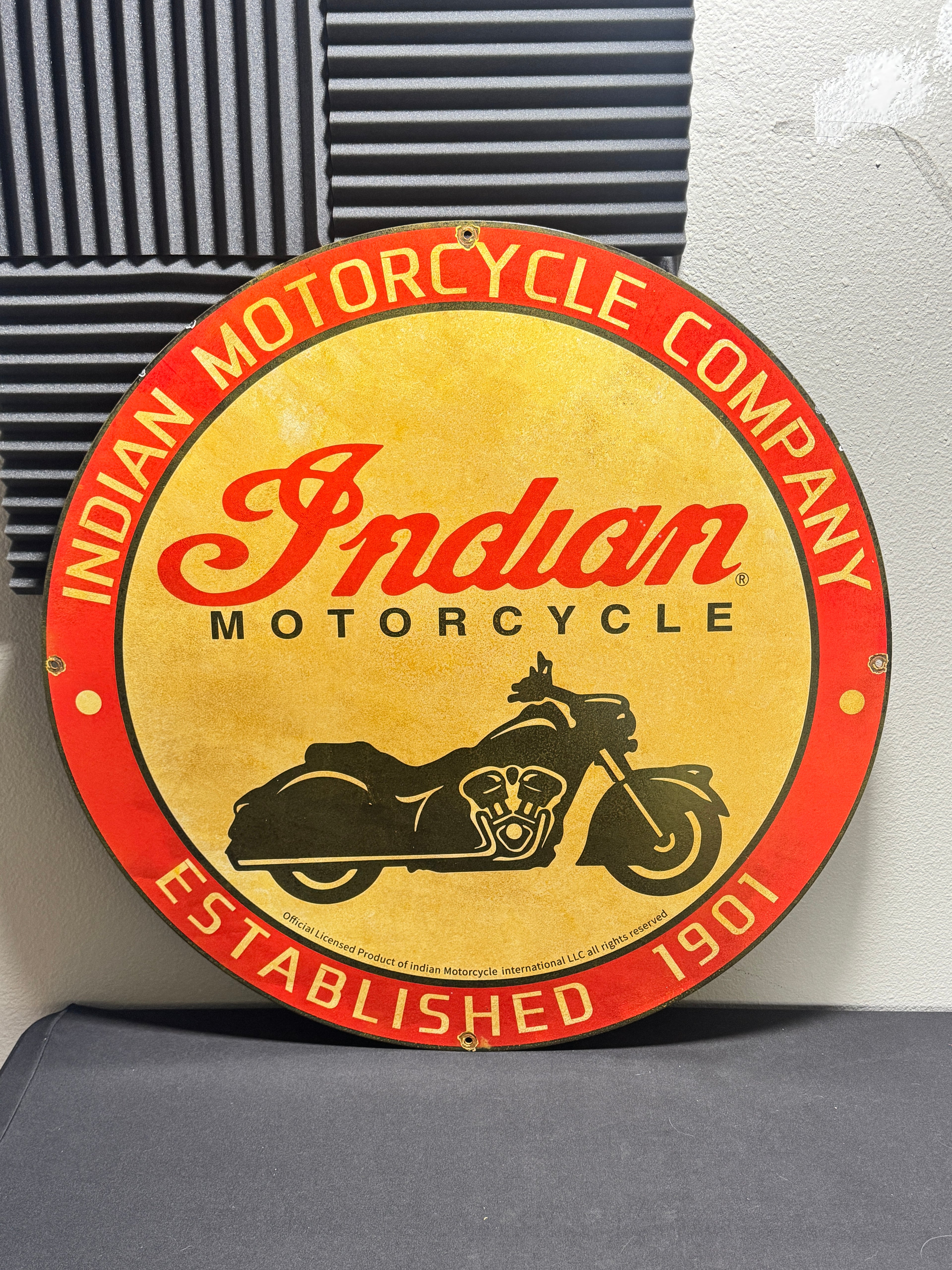 Indian Motorcycle Company Large 30-Inch Porcelain Metal Enamel Advertising Sign