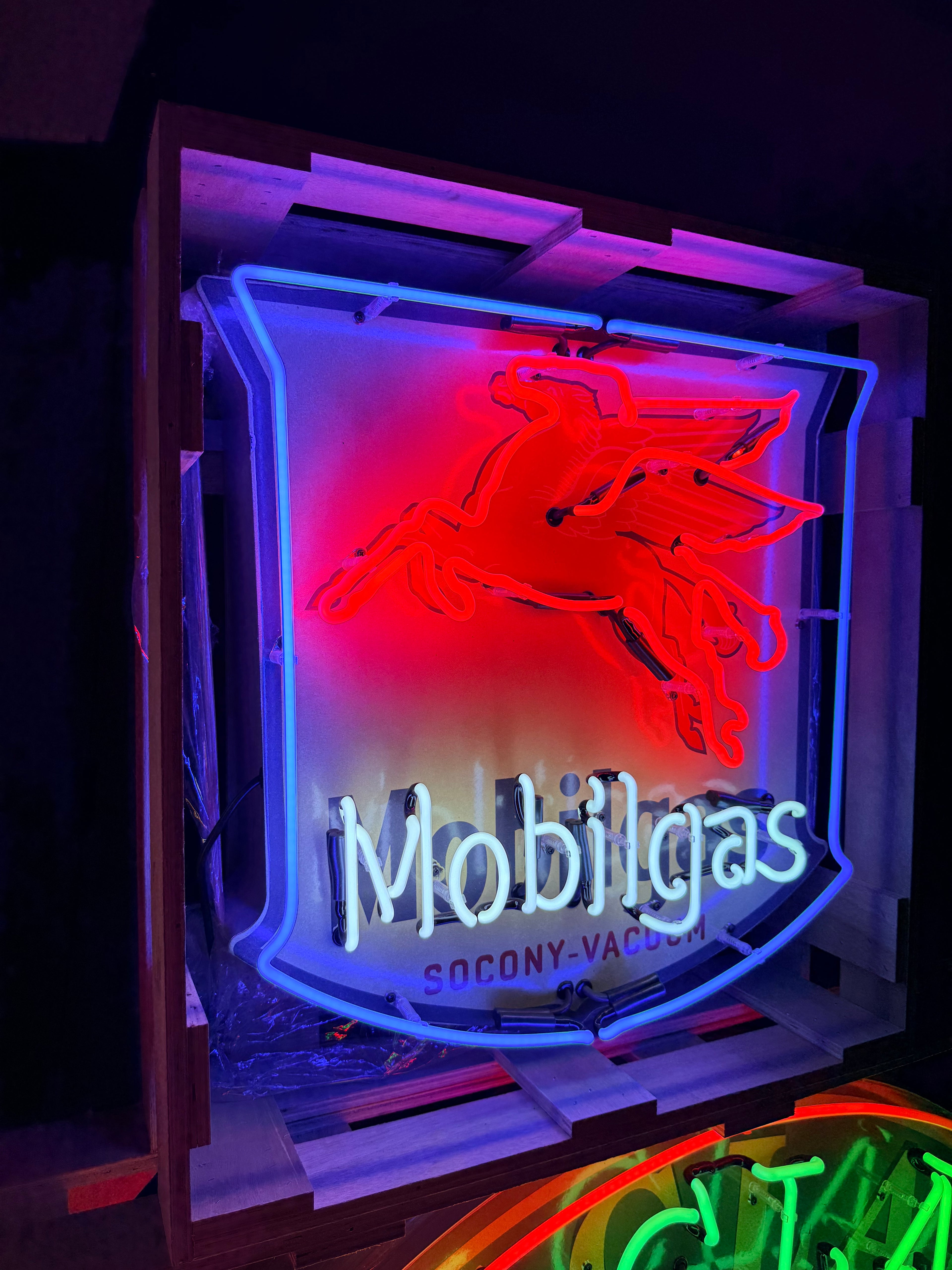 Mobilgas Pegasus Die Cut Shield Neon Porcelain Sign — Socony-Vacuum | Real Hand-Blown Glass & Porcelain