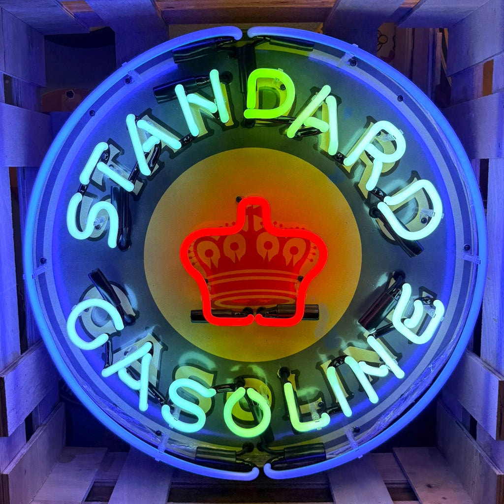 Standard Red Crown Gasoline Single-Sided Neon Porcelain Box Sign