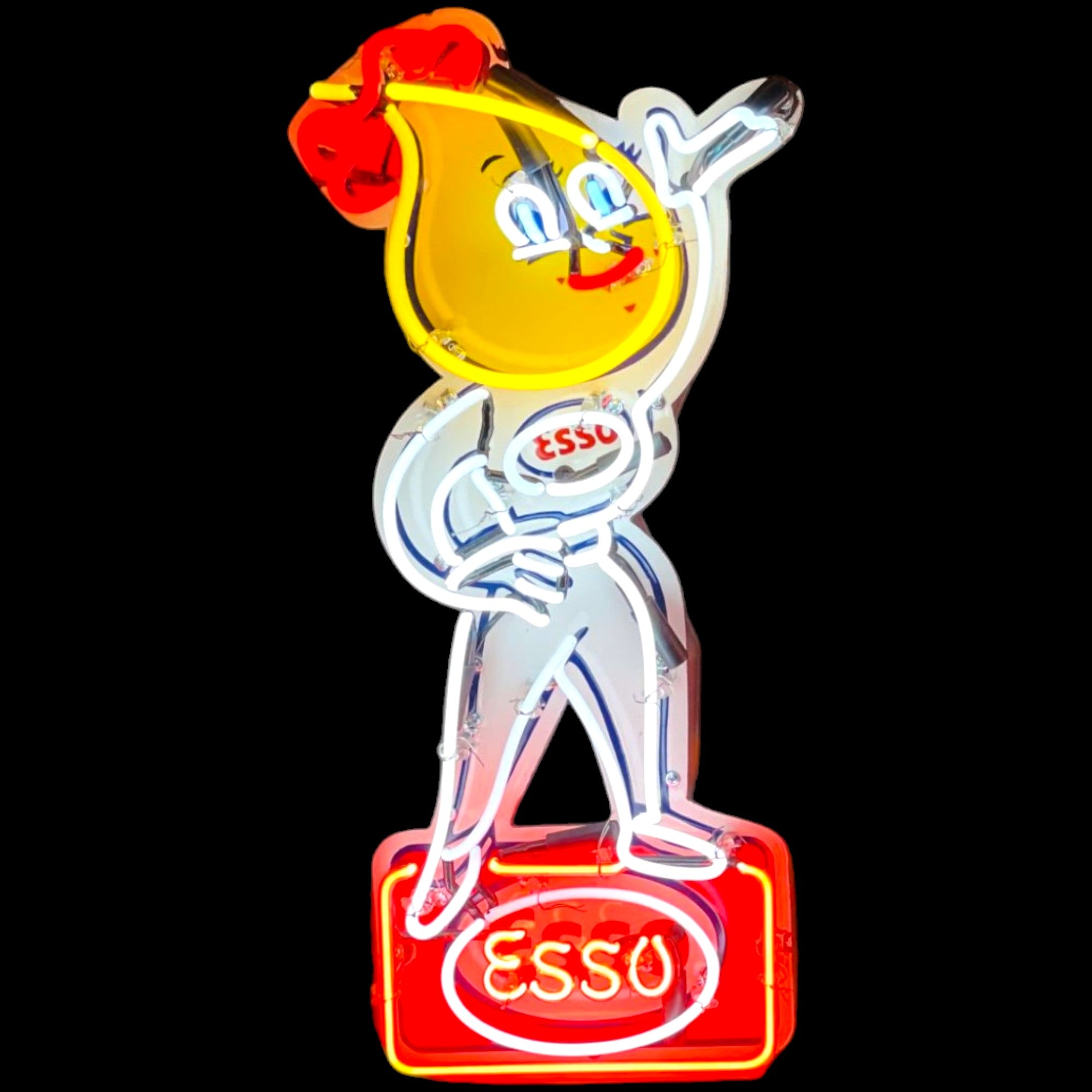 2pc Set Esso Oil Drop Neon Porcelain Die Cut Character Signs with Can