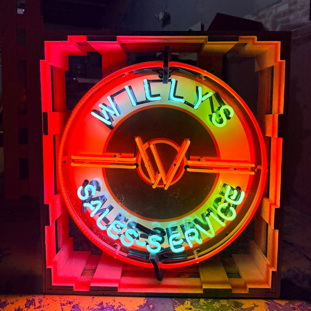Willys Jeep Sales-Service Single-Sided Neon Porcelain Box Sign