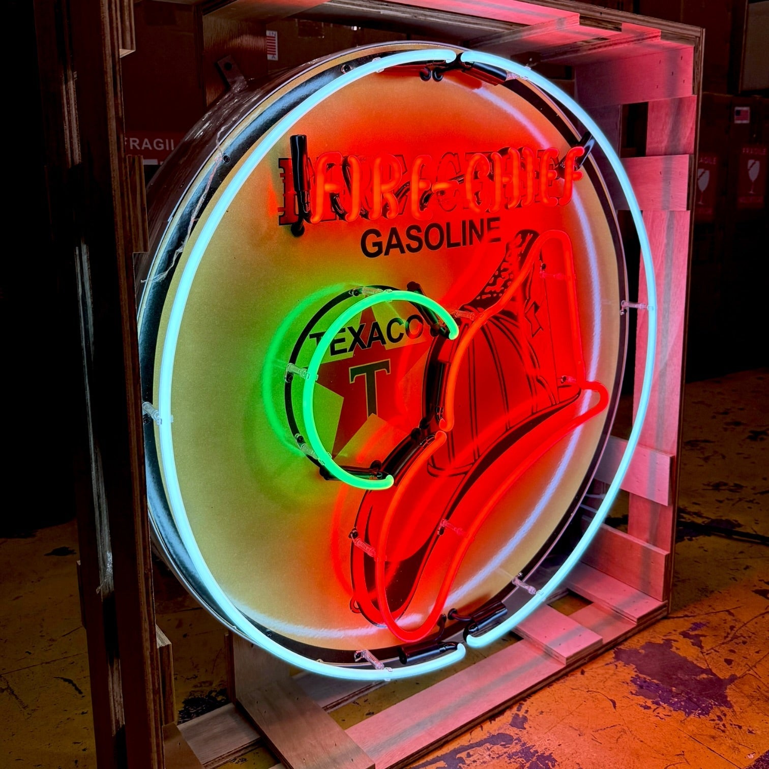 Texaco Fire-Chief Gasoline Single-Sided Neon Porcelain Box Sign