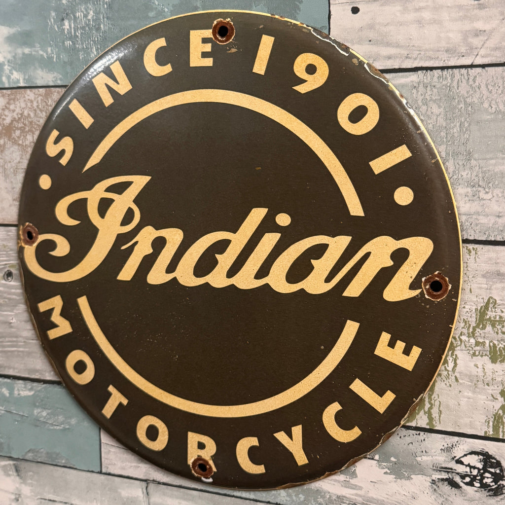 Indian Motorcycle Since 1901 Black Vintage Porcelain Enamel Sign (12in) Officially Licensed