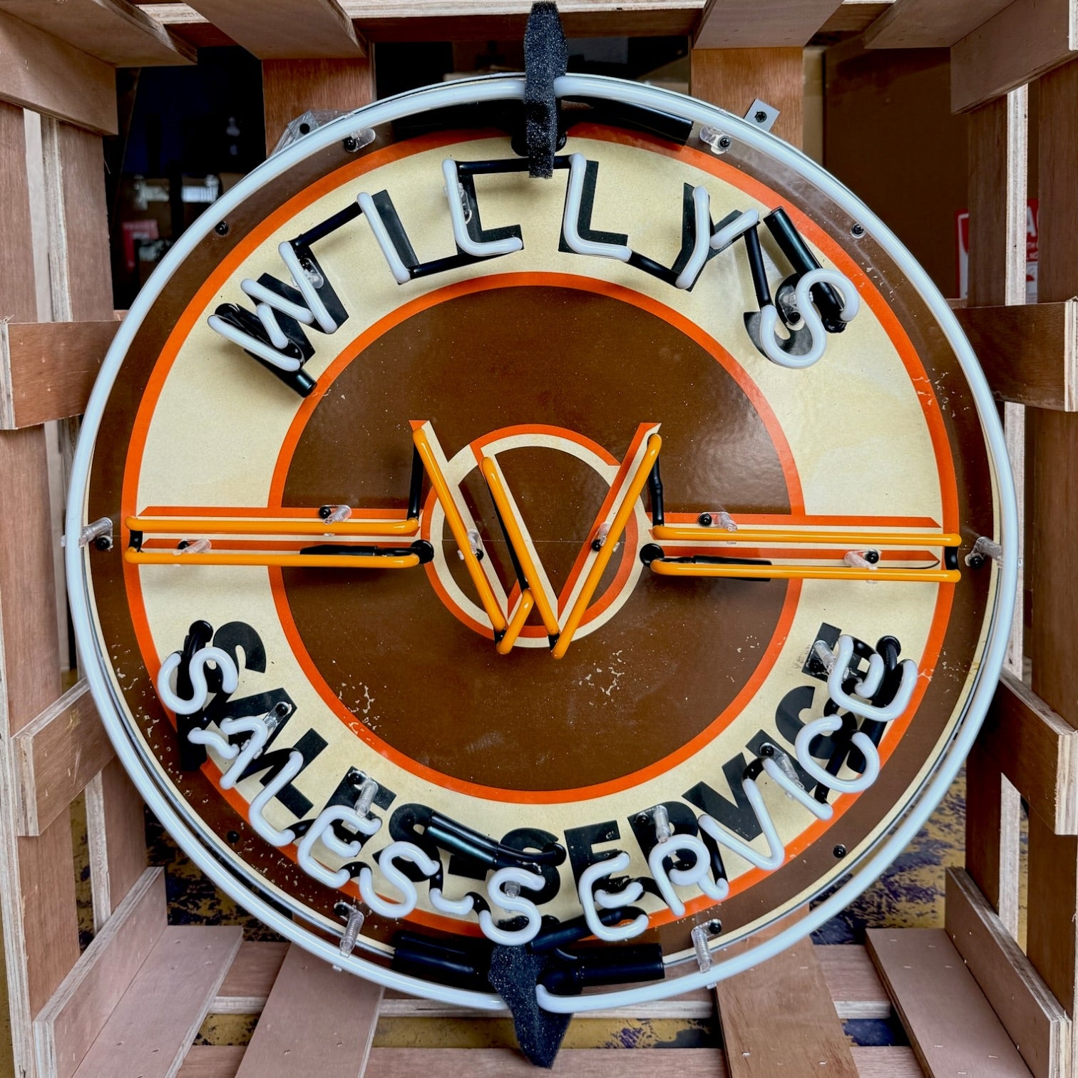 Willys Jeep Sales-Service Single-Sided Neon Porcelain Box Sign