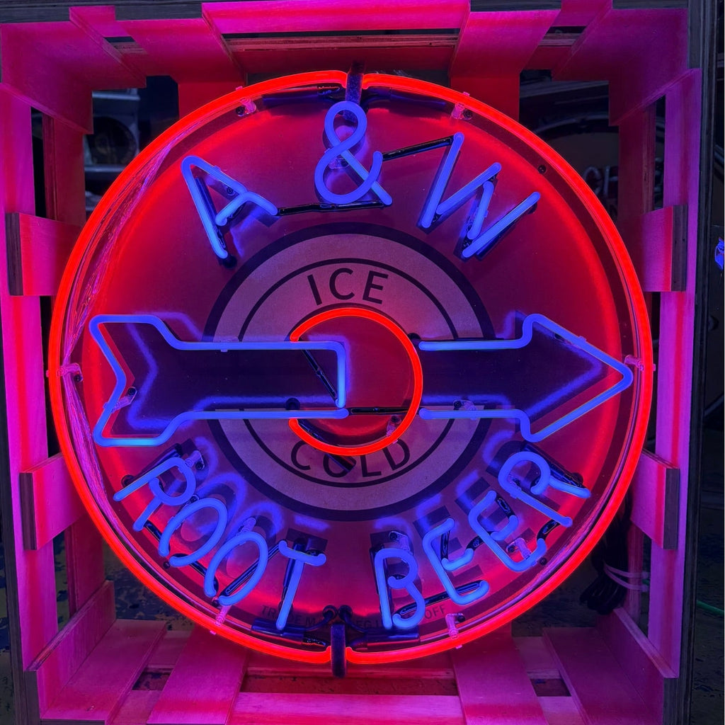 A&W Root Beer Neon Porcelain Sign - Real Glass, Premium Enamel, Metal Can - Vintage Soda Advertising