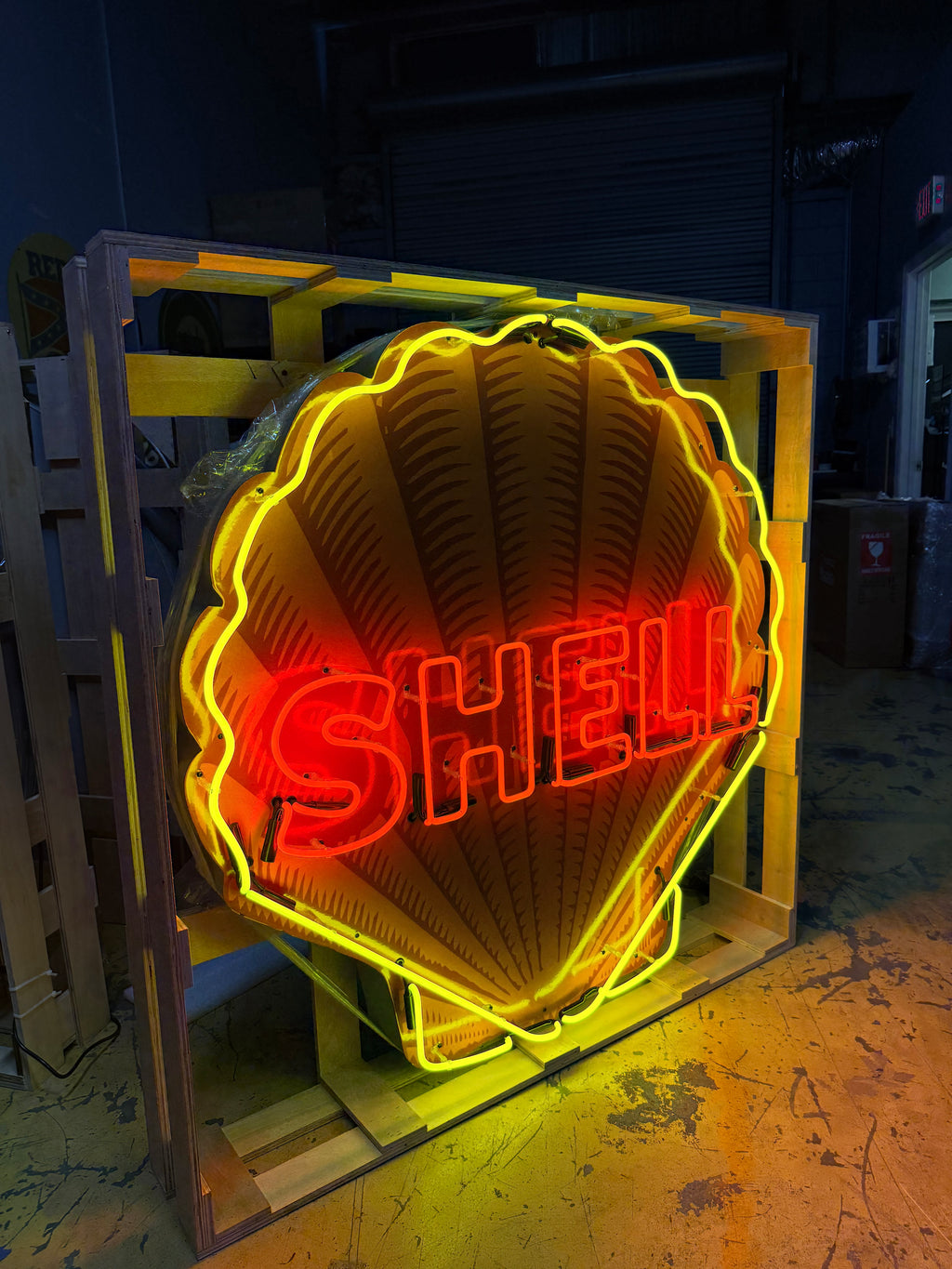 Shell Gasoline Scallop Neon Porcelain Die Cut Sign with Can