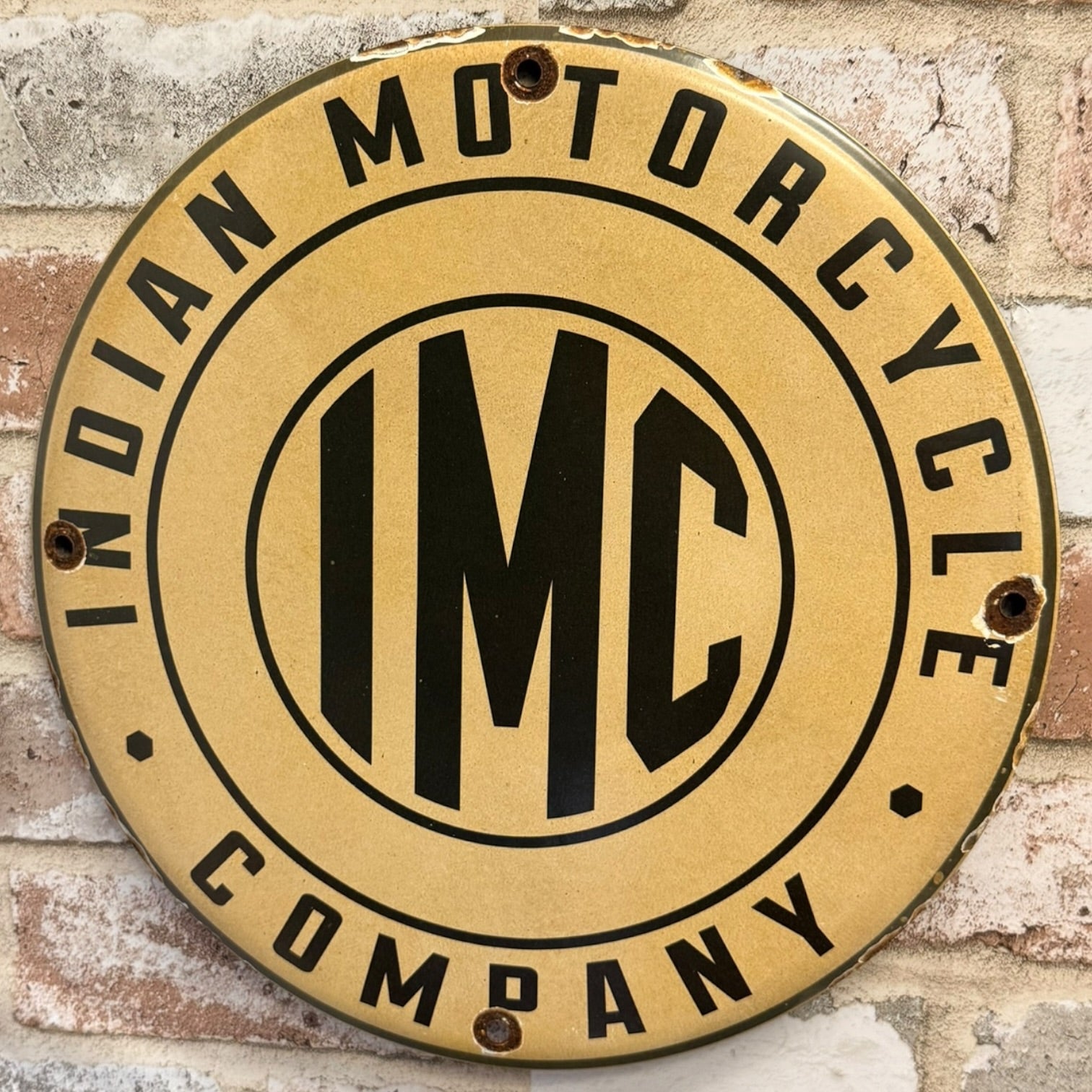 IMC Motorcycles Vintage White Porcelain Enamel Sign 12-Inch