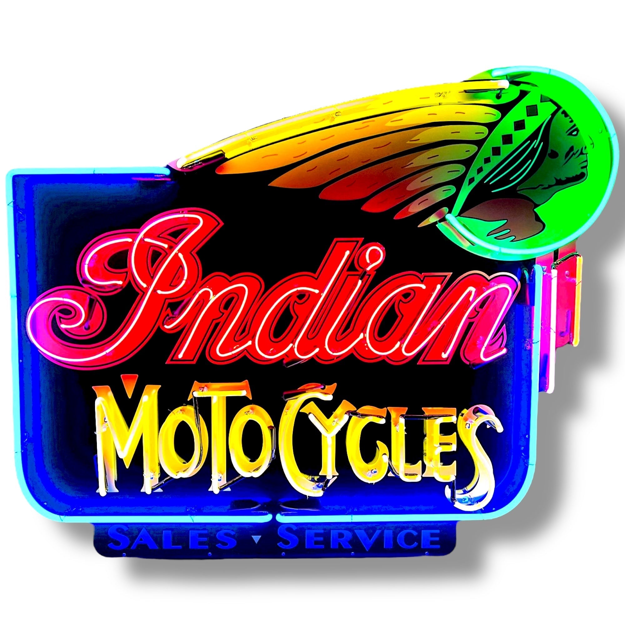 Indian Motocycles Sales & Service Neon Porcelain Dealership Sign with Can