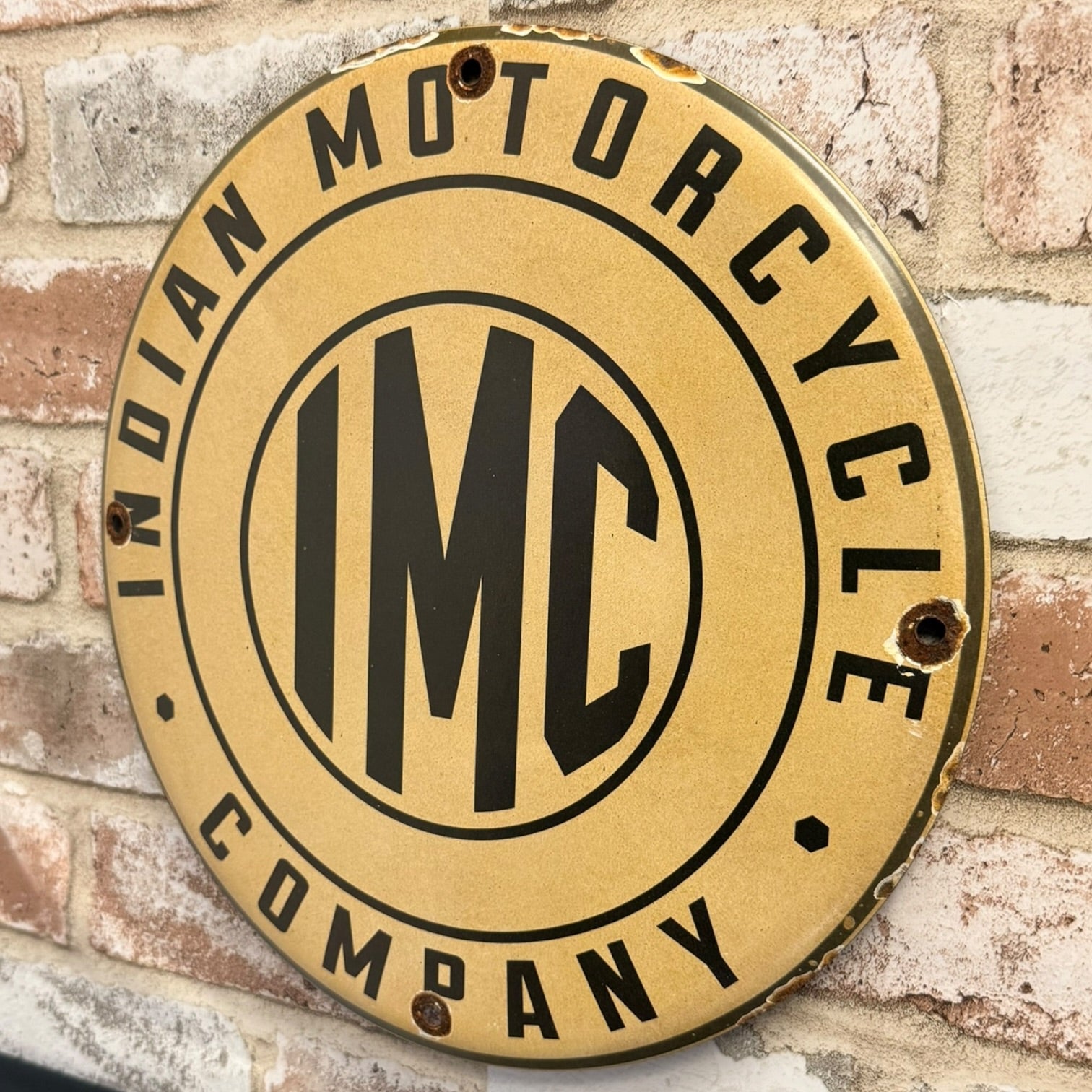 IMC Motorcycles Vintage White Porcelain Enamel Sign 12-Inch