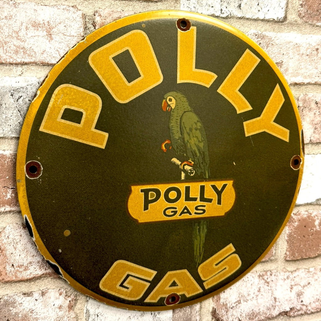 Polly Gasoline Vintage Porcelain Enamel Pump Plate Sign
