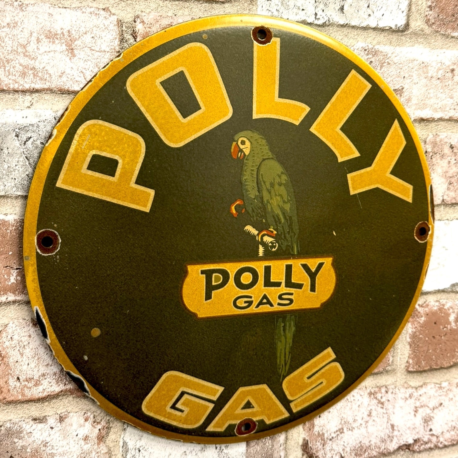 Polly Gasoline Vintage Porcelain Enamel Pump Plate Sign