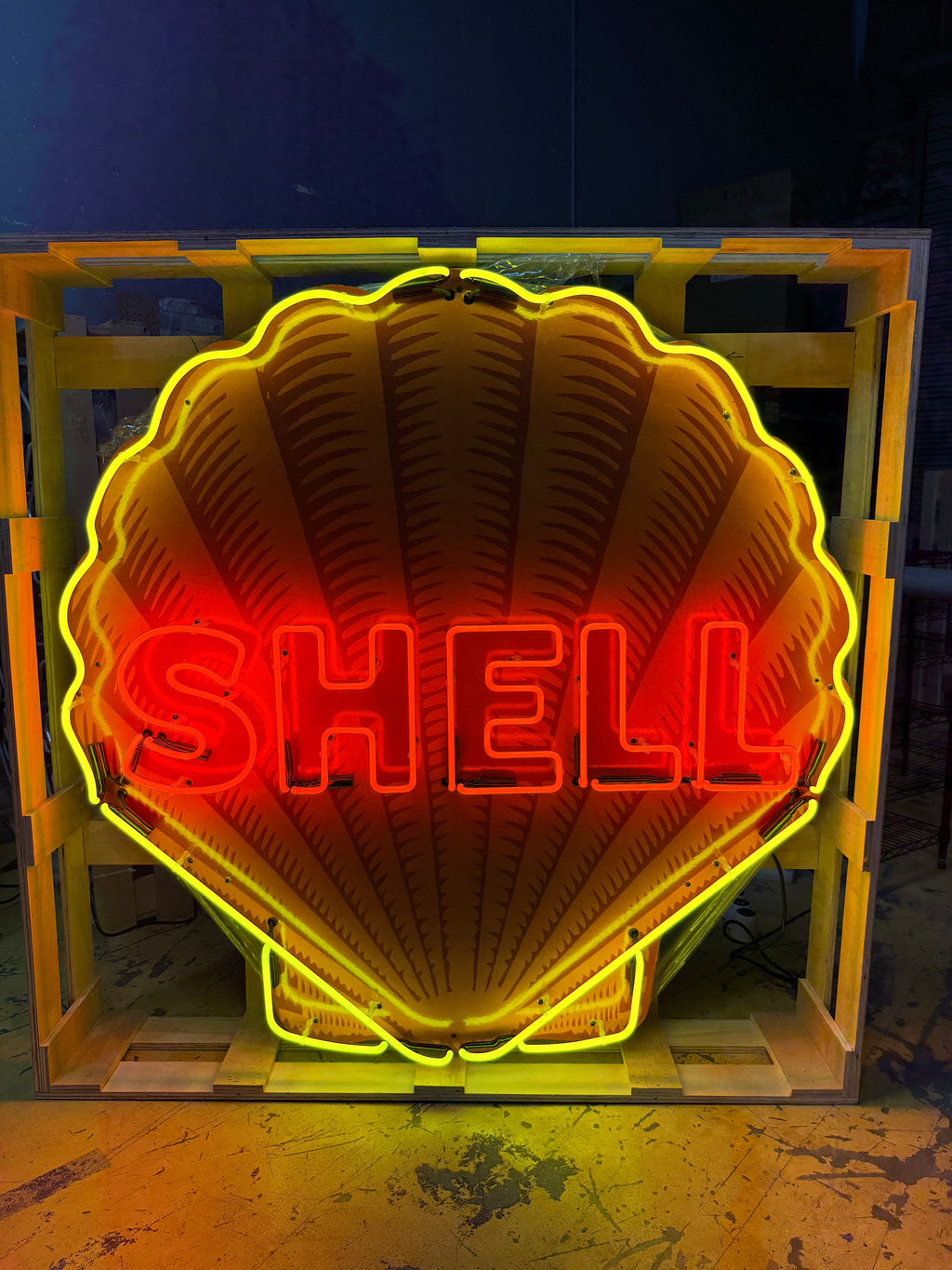 Shell Gasoline Scallop Neon Porcelain Die Cut Sign with Can