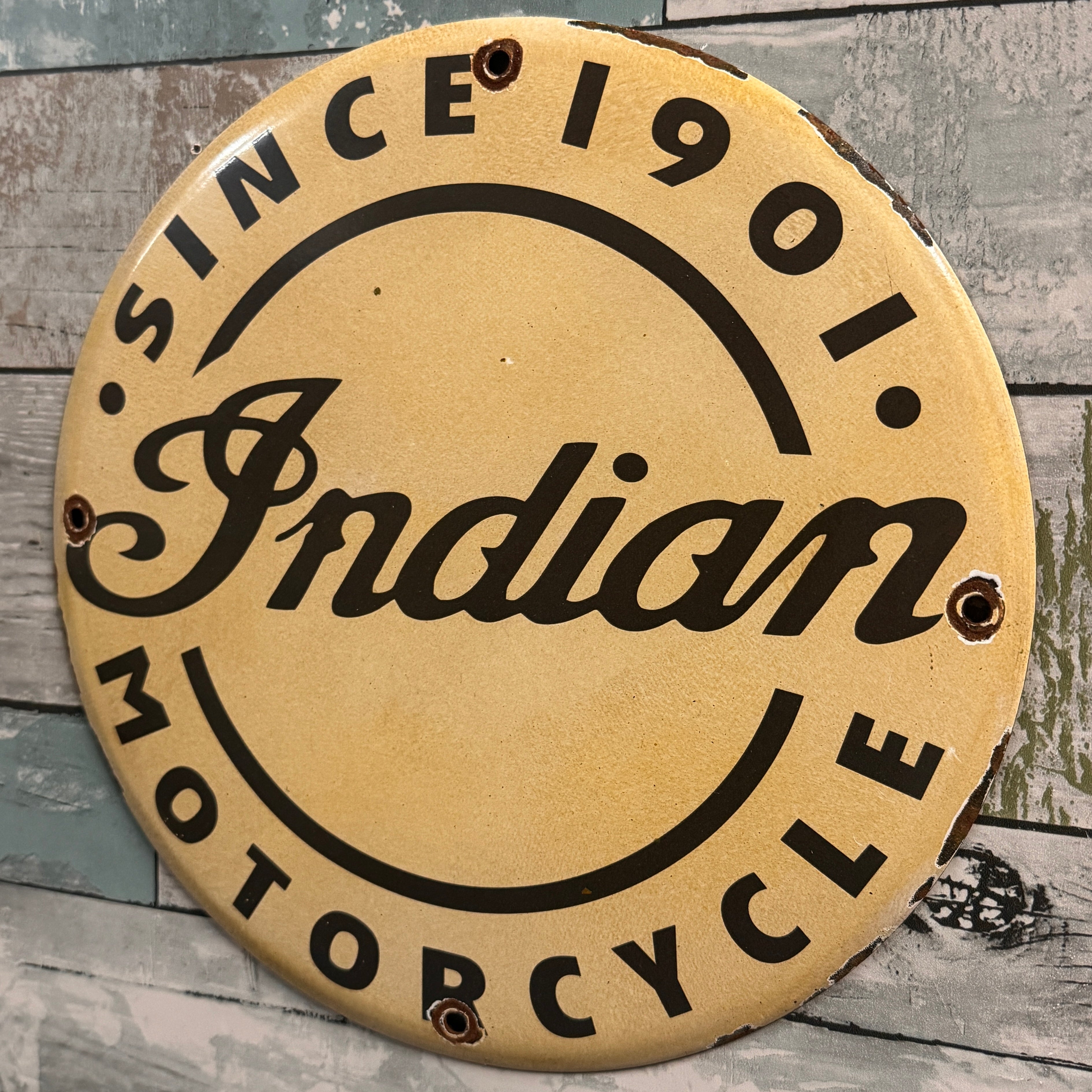 Indian Motorcycle Since 1901 White Vintage Porcelain Enamel Sign (12in) Officially Licensed