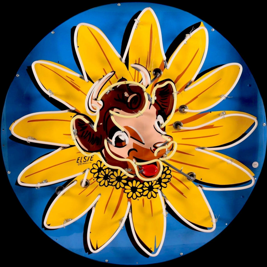 Borden's Elsie the Cow Neon Porcelain Advertising Sign with Can