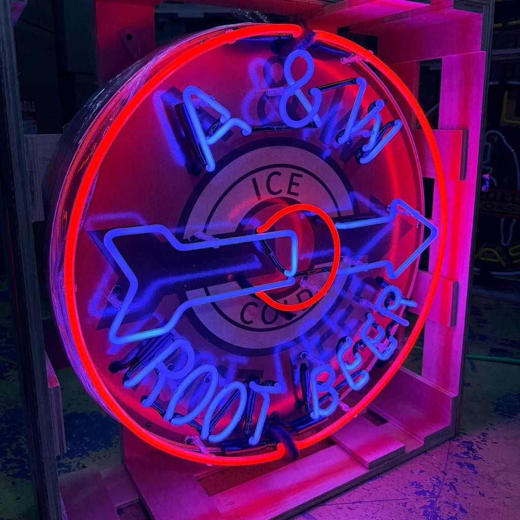 A&W Root Beer Neon Porcelain Sign - Real Glass, Premium Enamel, Metal Can - Vintage Soda Advertising