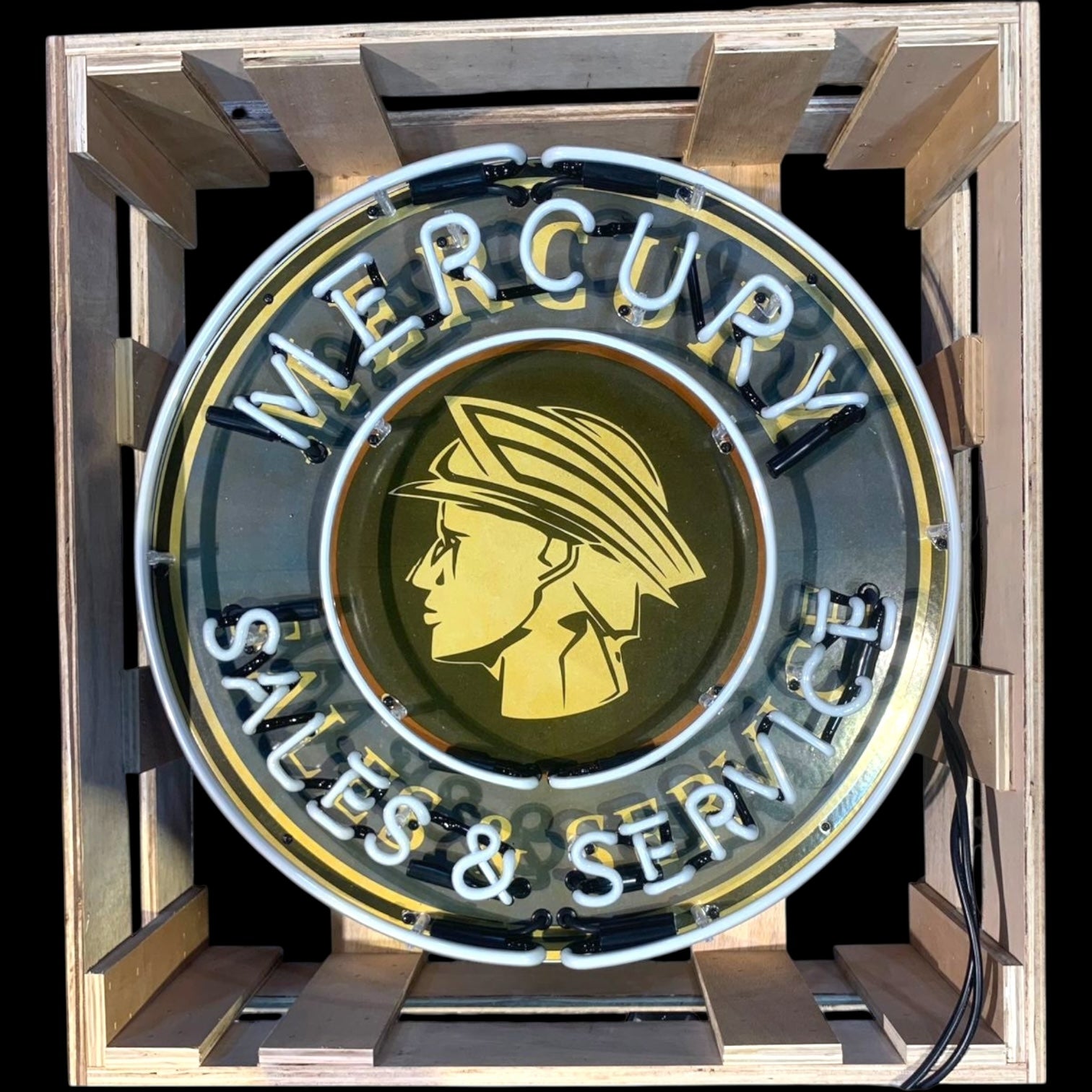 Mercury Sales & Service Single-Sided Neon Porcelain Box Sign