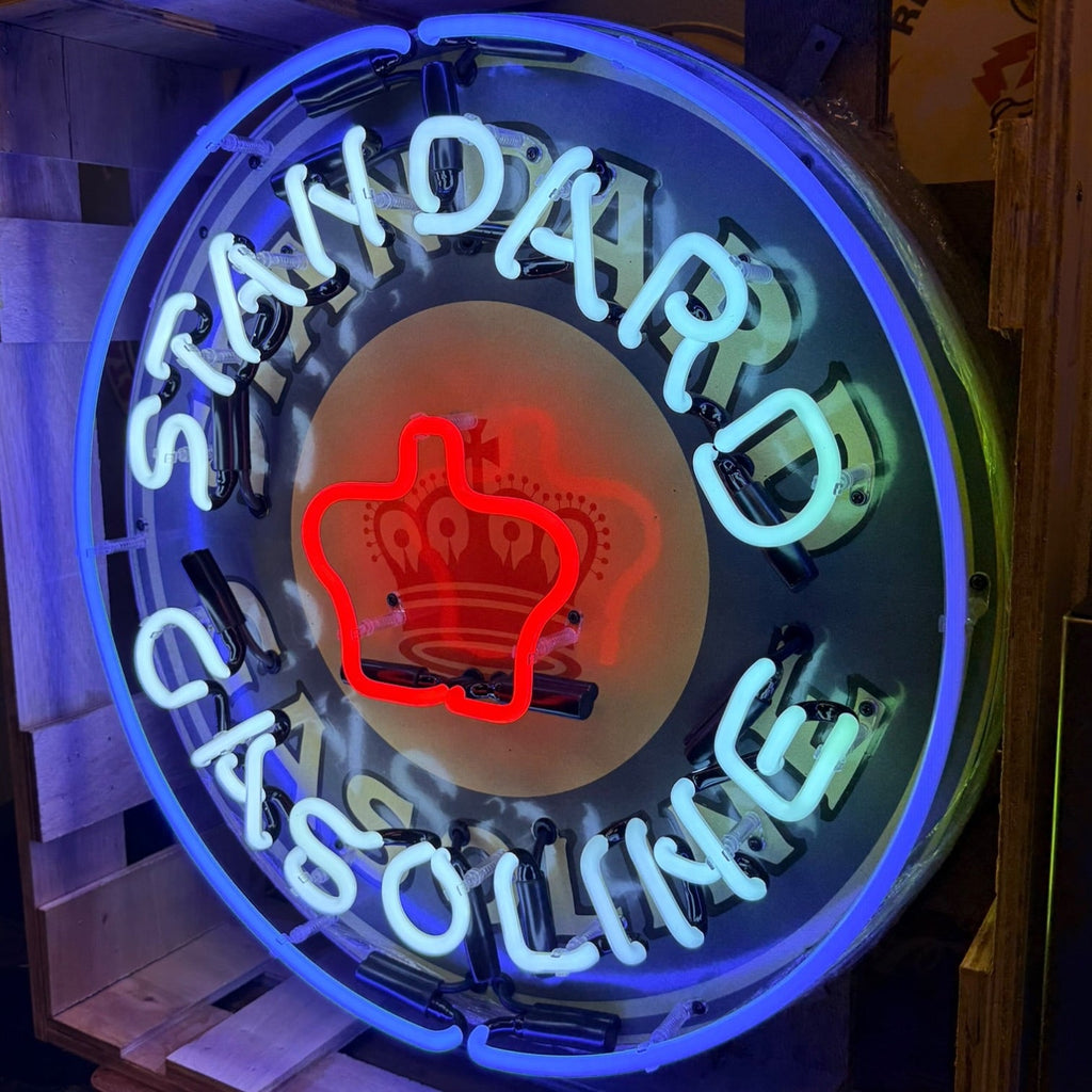 Standard Red Crown Gasoline Single-Sided Neon Porcelain Box Sign