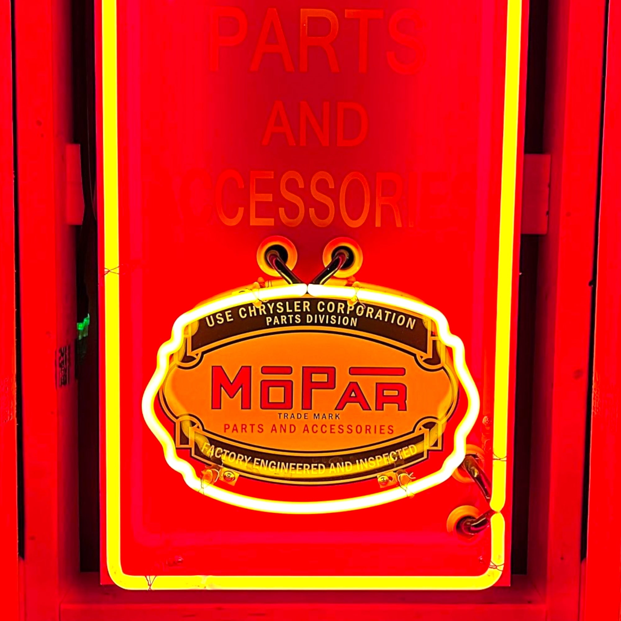 Mopar Parts Chrysler Vertical Neon Porcelain Tower Sign with Can