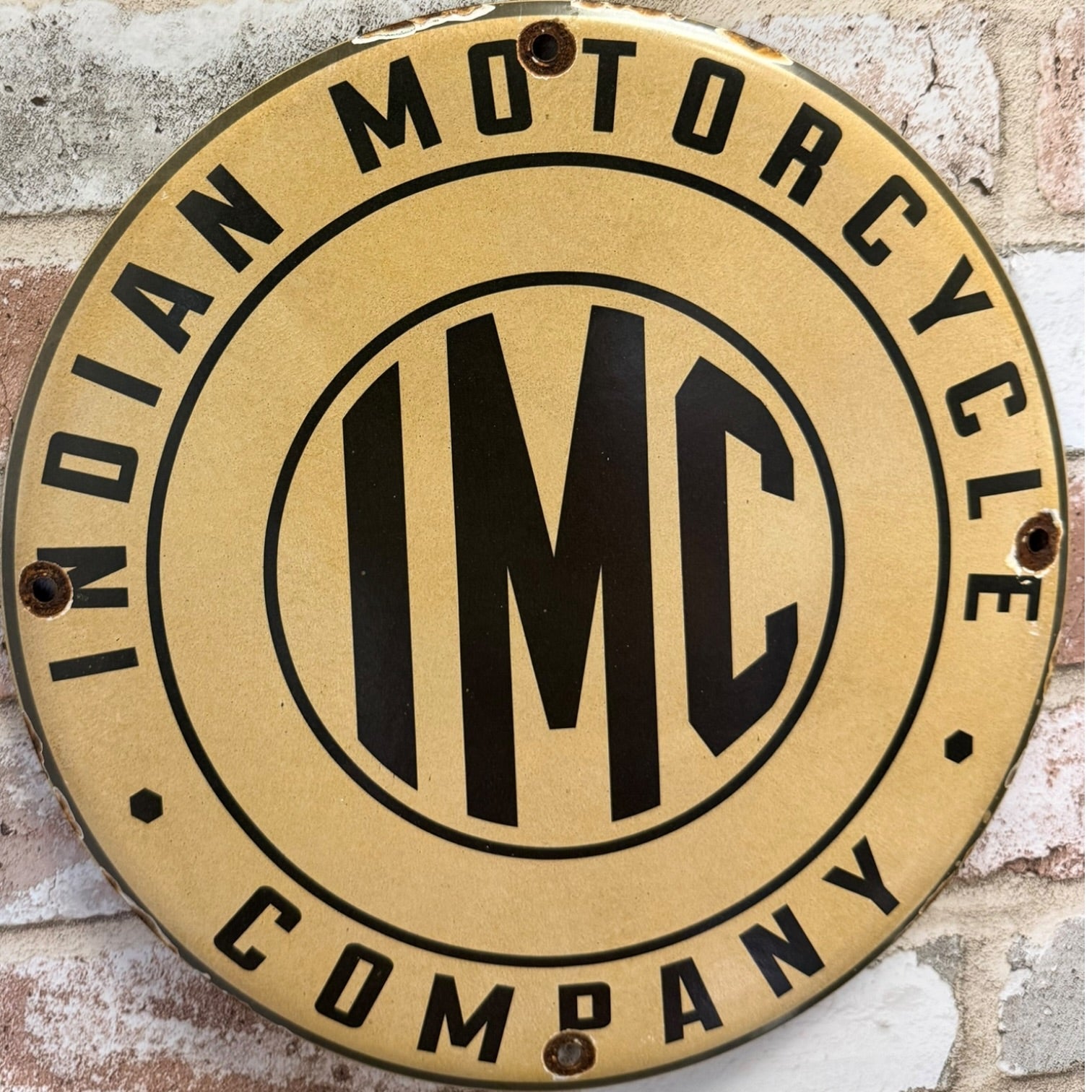IMC Motorcycles Vintage White Porcelain Enamel Sign 12-Inch