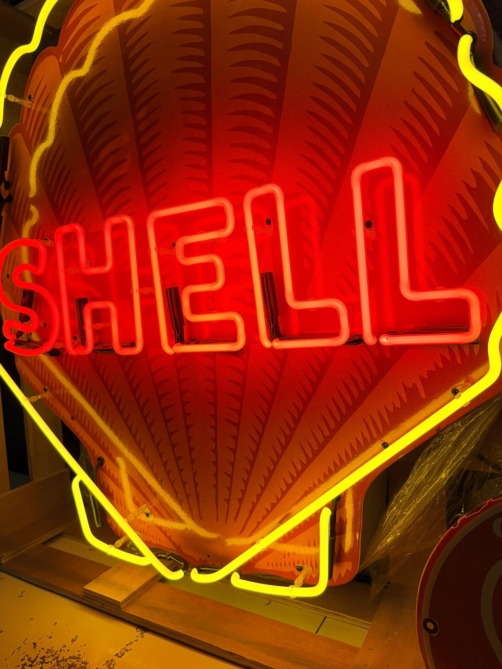 Shell Gasoline Scallop Neon Porcelain Die Cut Sign with Can