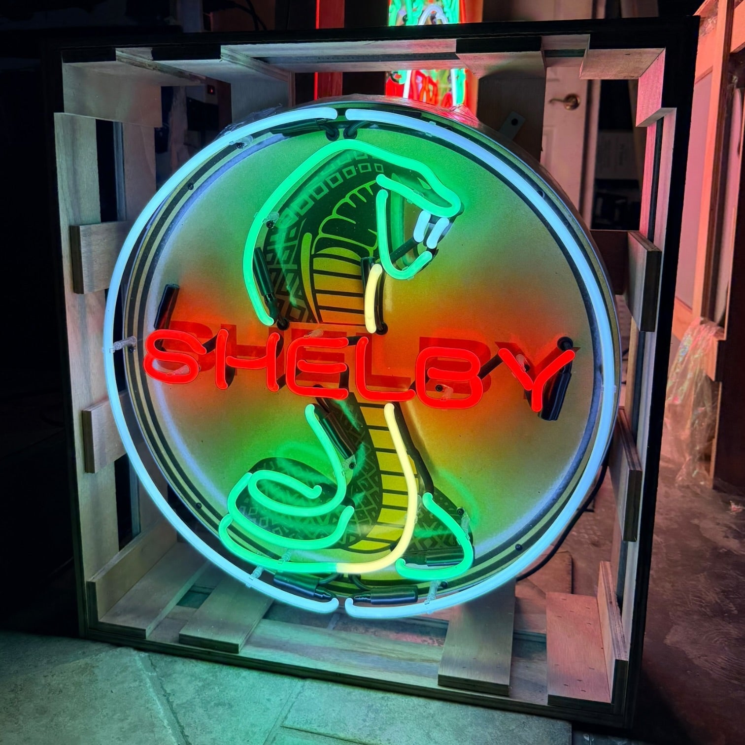 Shelby Cobra Vintage Ford Muscle Neon Porcelain Enamel Sign with Can