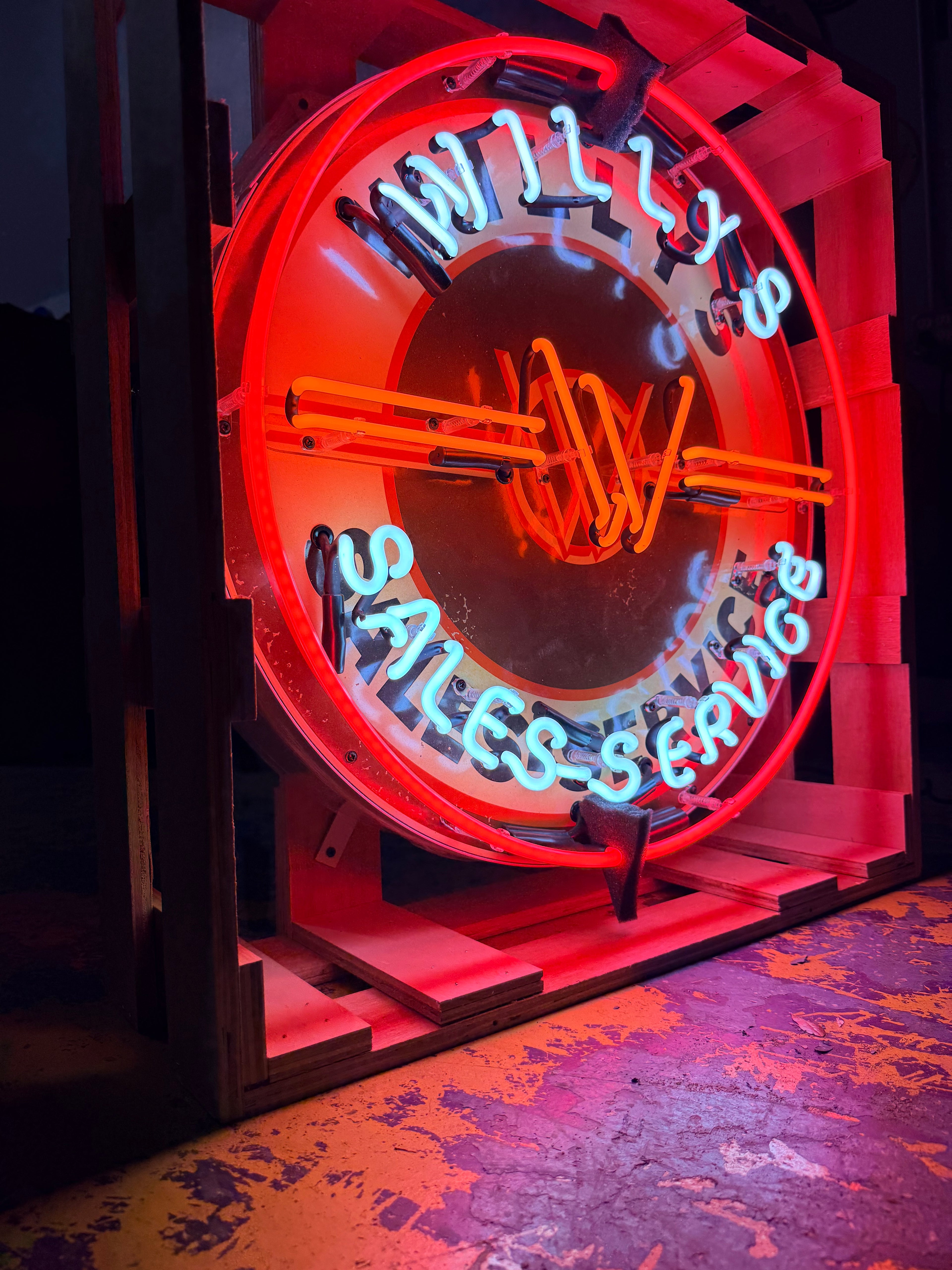Willys Jeep Sales-Service Single-Sided Neon Porcelain Box Sign