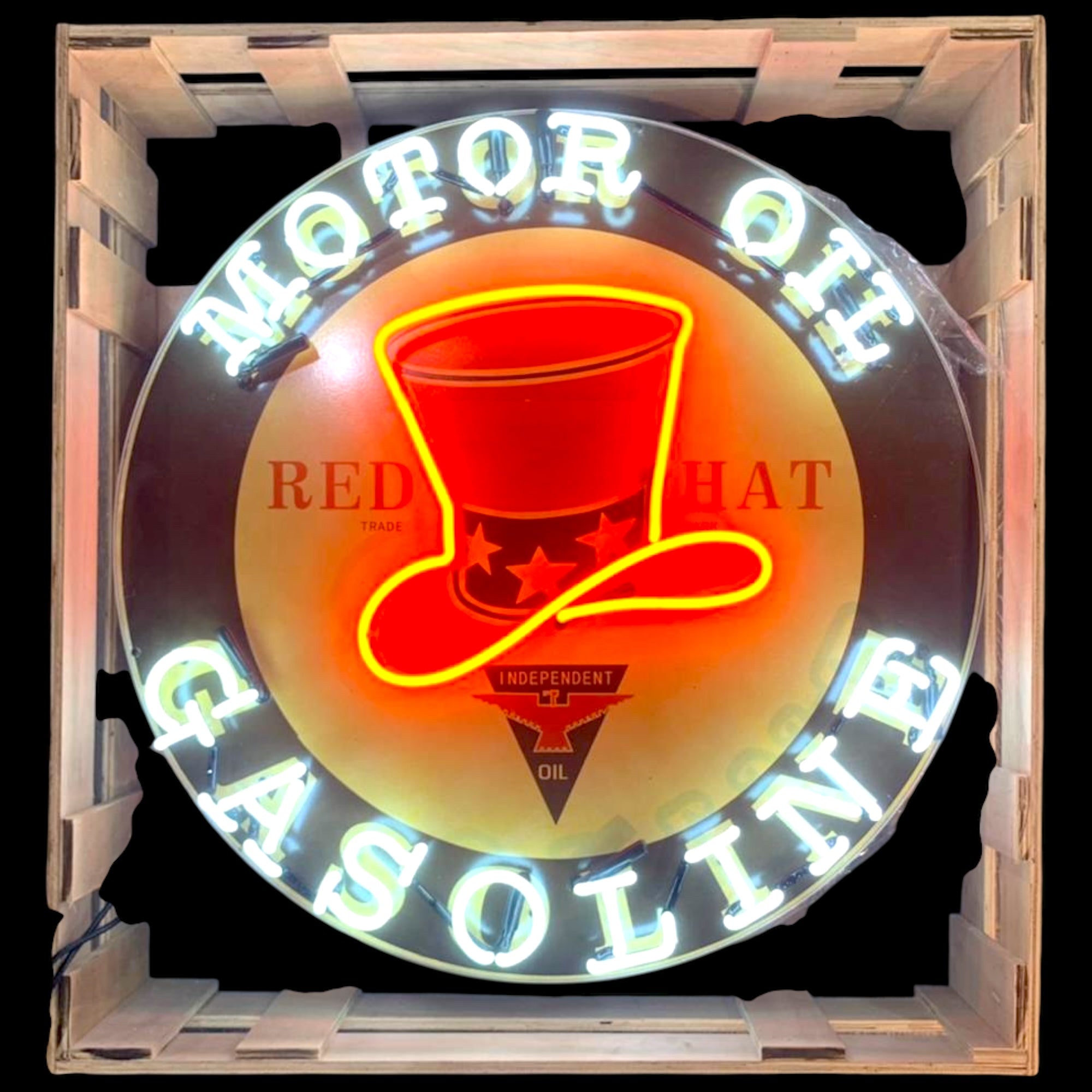 Red Hat Independent Motor Oil Neon Porcelain Enamel Sign