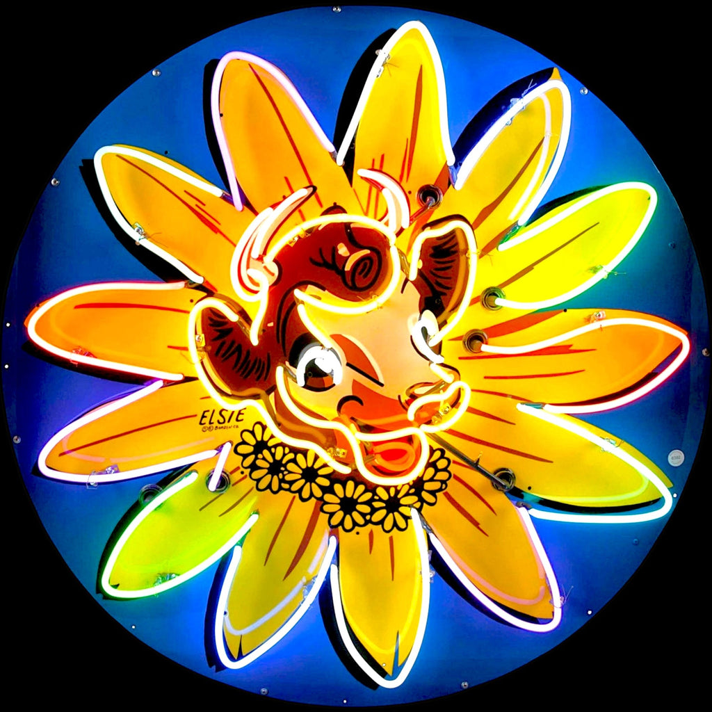 Borden's Elsie the Cow Neon Porcelain Advertising Sign with Can