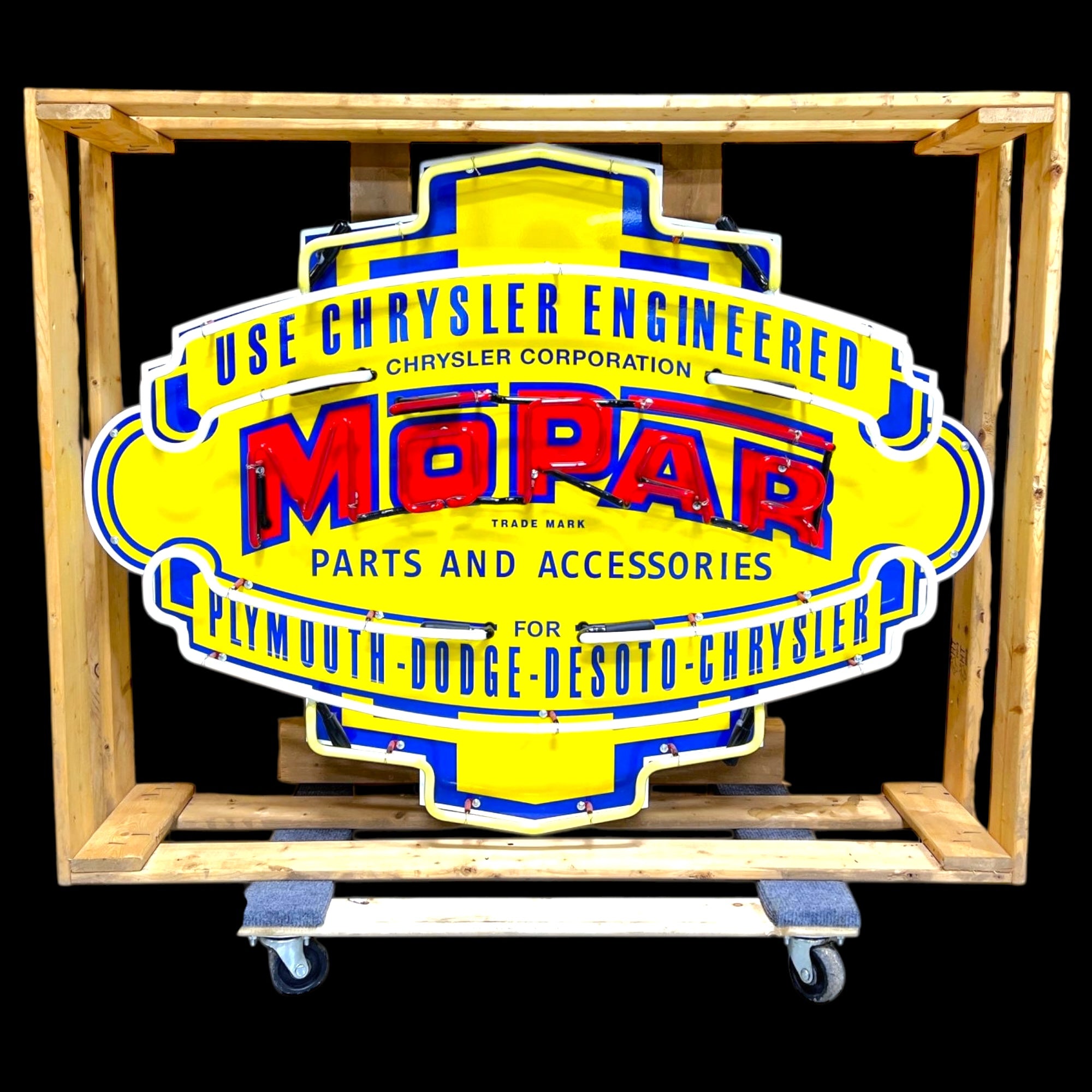 Mopar Parts Real Neon Sign - Die Cut Dealership Badge - Premium Glass & Porcelain with Can - Retro Automotive Advertising