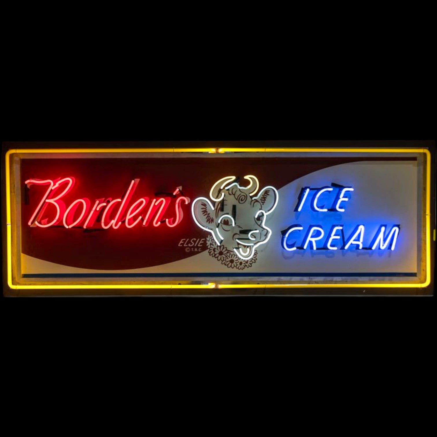 Borden's Ice Cream Retro Elsie the Cow Neon Porcelain Panel Display Sign
